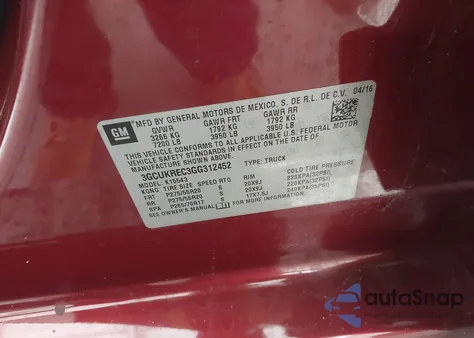 2016 Chevrolet Silverado 1500 2Lt из США, поврежденный, VIN 3GCUKREC3GG312452